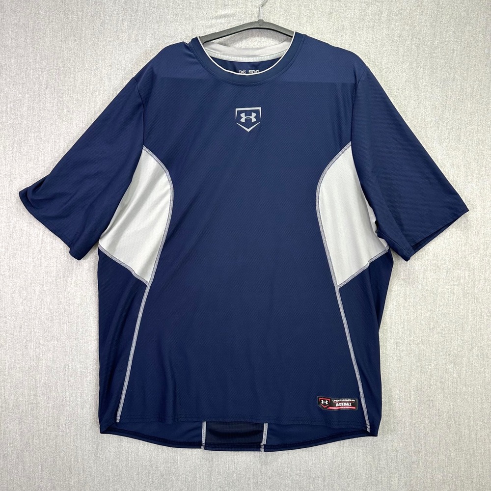 Under Armour Baseball Shirt Men's 2XL Blue Short Sleeve Heatgear Fitted